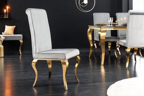 Design stoel MODERN BAROQUE grijs fluweel gouden stoelpoten, Huis en Inrichting, Stoelen, Ophalen of Verzenden