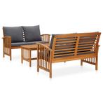 vidaXL 3-delige Loungeset met kussens massief acaciahout, Tuin en Terras, Verzenden, Nieuw, Hout, Loungeset