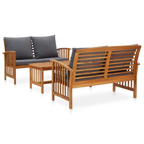 vidaXL 3-delige Loungeset met kussens massief acaciahout, Tuin en Terras, Tuinsets en Loungesets, Loungeset, Nieuw, Hout, Verzenden