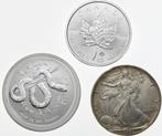 Wereld. 1 Dollar / 5 Dollars 1991/2021, 3x1 Oz (.999), Postzegels en Munten, Munten | Europa | Niet-Euromunten