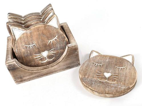 Onderzetters kat set=6 11x13 cm natural, Huis en Inrichting, Woonaccessoires | Onderzetters, Nieuw, Ophalen of Verzenden