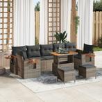 vidaXL 3-delige Tuinset met kussens poly rattan acaciahout, Verzenden, Nieuw, Rotan, Tuinset