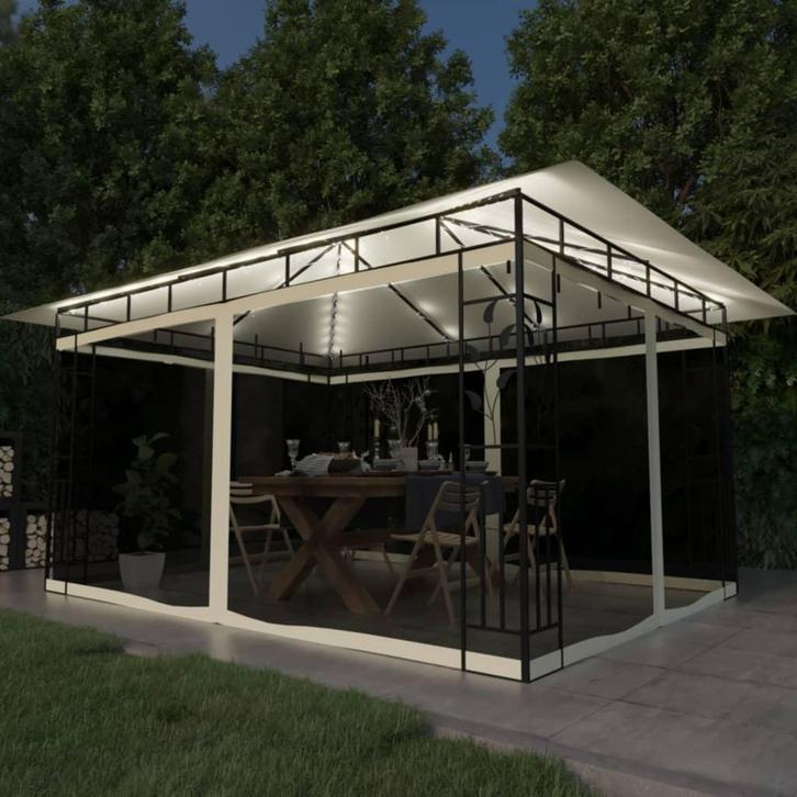vidaXL Prieel met klamboe LED-lichtslinger 180 g/m² 4x3x2,73, Tuin en Terras, Partytenten, Nieuw, Verzenden