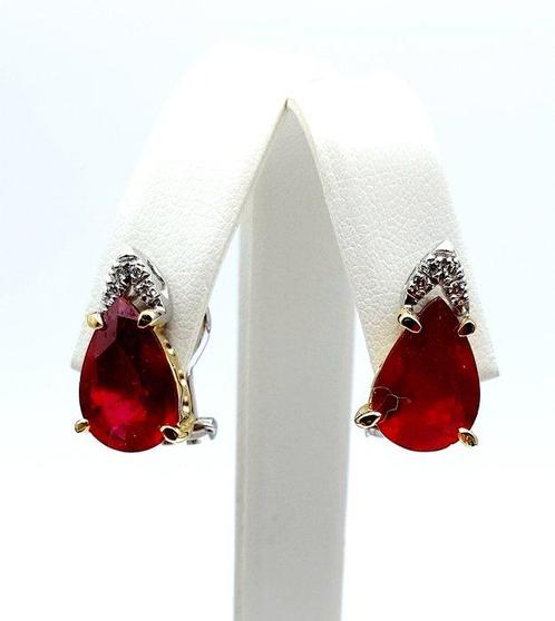 Oorbellen - 18 karaat Geel goud Robijn - Diamant, Sieraden, Tassen en Uiterlijk, Oorbellen
