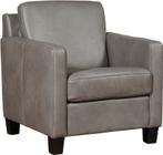 Grijze leren landelijke fauteuil - poot hout zwart - Granada, Nieuw, Ophalen of Verzenden, Landelijk, 50 tot 75 cm