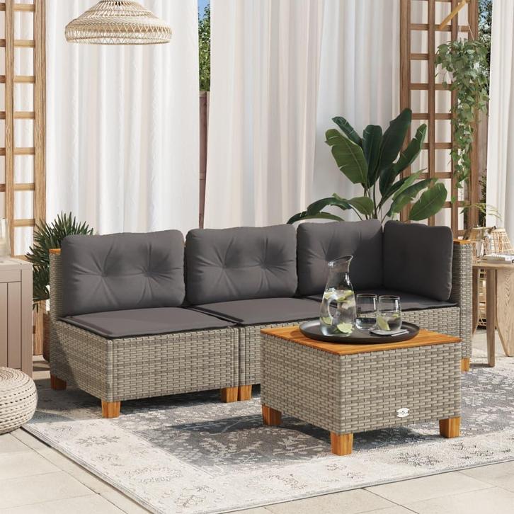 vidaXL Tuinbank zonder armleuning met kussens poly rattan, Tuin en Terras, Tuinsets en Loungesets, Nieuw, Rotan, Verzenden