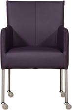 Donkerpaarse leren moderne kuipstoel - poot rond rvs met wie, Huis en Inrichting, Stoelen, Overige kleuren, Nieuw, Leer, Ophalen of Verzenden