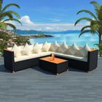 vidaXL 5-delige Loungeset met kussens poly rattan zwart, 5 zitplaatsen, Nieuw, Loungeset, Verzenden