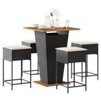 vidaXL 5-delige Tuinbarset met kussens poly rattan zwart, Verzenden, Nieuw, Rotan, 4 zitplaatsen