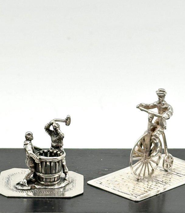 No reserve-Twee handgemaakte zilveren miniaturen Velocipede, Antiek en Kunst, Antiek | Goud en Zilver