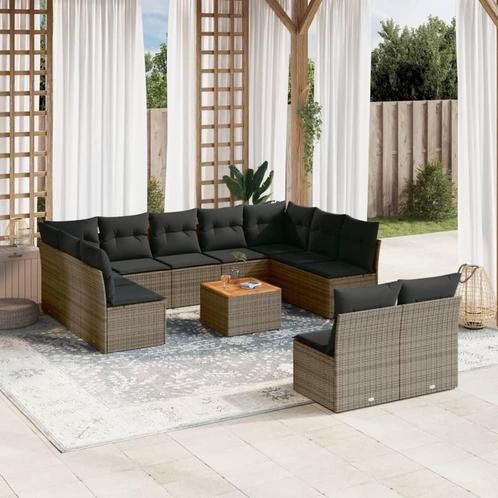 vidaXL 12-delige Loungeset met kussens poly rattan grijs, Tuin en Terras, Tuinsets en Loungesets, Loungeset, Nieuw, 2 zitplaatsen
