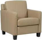 Taupe leren landelijke fauteuil - poot hout zwart - Massif L, Huis en Inrichting, Fauteuils, Nieuw, Ophalen of Verzenden, Landelijk