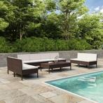 vidaXL 10-delige Loungeset met kussens poly rattan bruin, Tuin en Terras, Verzenden, Nieuw, Rotan, Loungeset