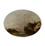 Britse school (XIX) - Paesaggio con caseggiato e lago