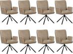 Set van 8 Taupe leren industriële draaibare eetkamerstoelen, Huis en Inrichting, Stoelen, Overige kleuren, Nieuw, Leer, Ophalen of Verzenden