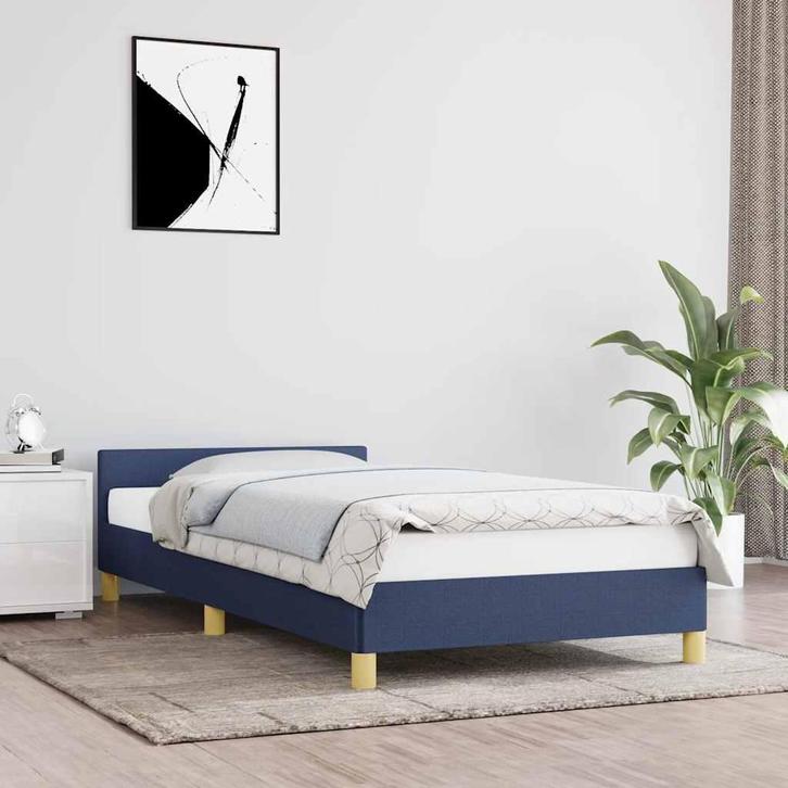 vidaXL Bedframe met hoofdeinde zonder matras 80x200 cm stof, Huis en Inrichting, Slaapkamer | Bedden, 80 cm, 200 cm, Blauw, Eenpersoons