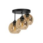 Plafondlamp Industrieel 3-Lamps Amber Bol Woonkamer, Slaapka, Huis en Inrichting, Verzenden, Nieuw, Glas, Industrieel