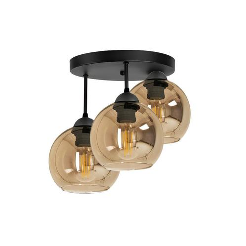 Plafondlamp Industrieel 3-Lamps Amber Bol Woonkamer, Slaapka, Huis en Inrichting, Lampen | Plafondlampen, Nieuw, Glas, Metaal