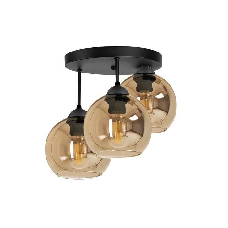 Plafondlamp Industrieel 3-Lamps Amber Bol Woonkamer, Slaapka, Huis en Inrichting, Lampen | Plafondlampen, Nieuw, Glas, Metaal