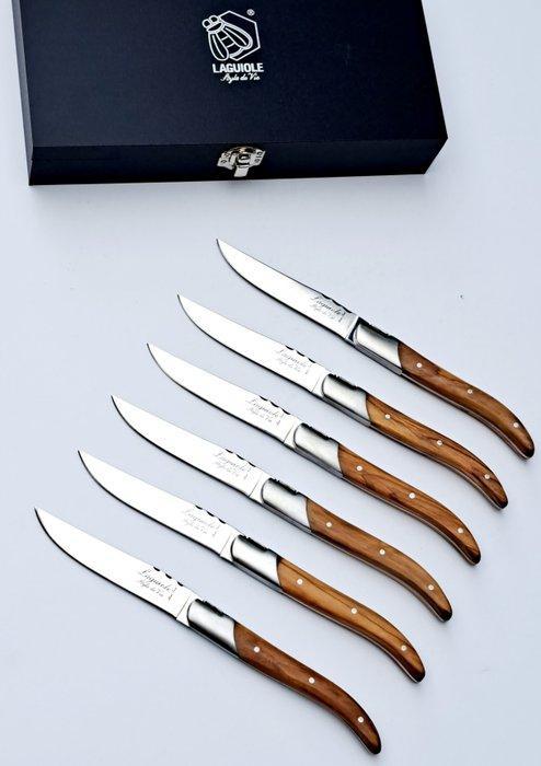 Laguiole - 6x Luxury Steak Knives - Olive Wood - style de -, Antiek en Kunst, Antiek | Keukenbenodigdheden