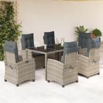vidaXL 7-delige Tuinset met kussens poly rattan grijs, Tuin en Terras, 6 zitplaatsen, Nieuw, Tuinset, Verzenden