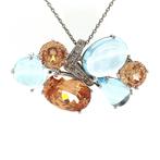 Witgouden hanger met diamant en gekleurd glas 18 krt, Sieraden, Tassen en Uiterlijk, Kettinghangers, Verzenden, Zo goed als nieuw