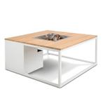 Cosiloft vuurtafel 100 x 100 cm. - white - teak, Tuin en Terras, Houtskoolbarbecues, Nieuw, Verzenden