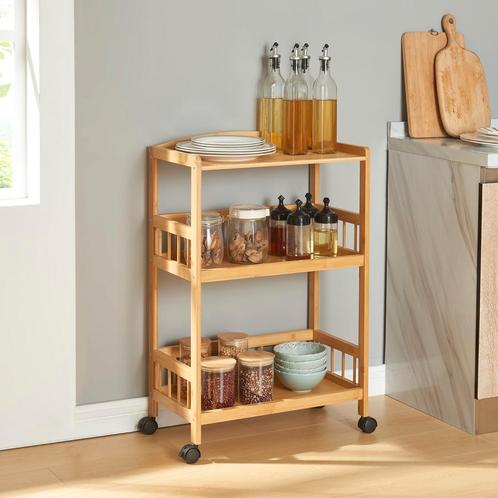 Keukentrolley Huddinge 80x53x30 cm naturel en zwart [en.casa, Huis en Inrichting, Keuken | Keukenbenodigdheden, Nieuw, Verzenden