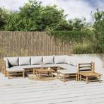 vidaXL 12-delige Loungeset met kussens bamboe lichtgrijs, Tuin en Terras, Tuinsets en Loungesets, Verzenden, Nieuw, Hout, Loungeset