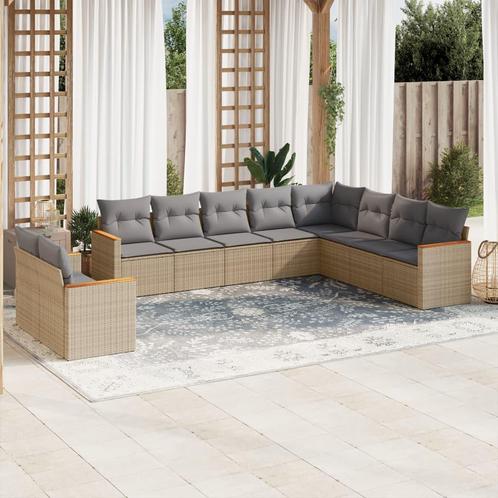 vidaXL 10-delige Loungeset met kussens poly rattan beige, Tuin en Terras, Tuinsets en Loungesets, Loungeset, Nieuw, Rotan, Verzenden