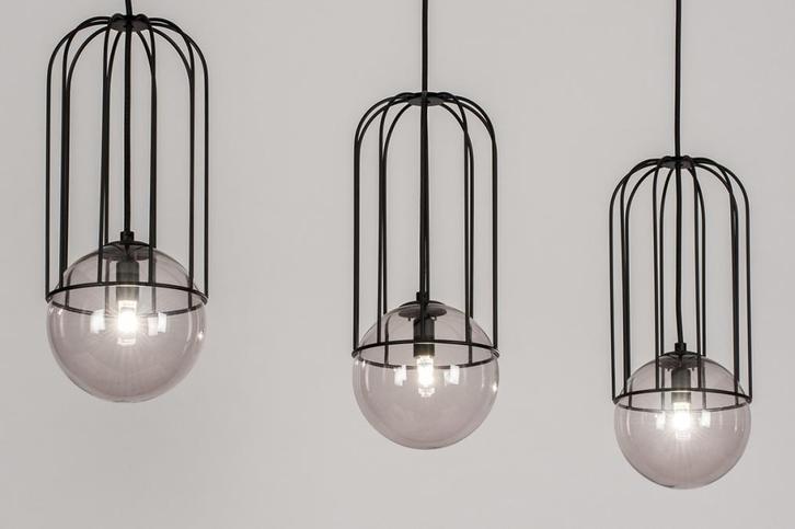 Rietveld Hanglampen - Zwart, Grijs - Glas, Metaal, Huis en Inrichting, Lampen | Hanglampen, Verzenden