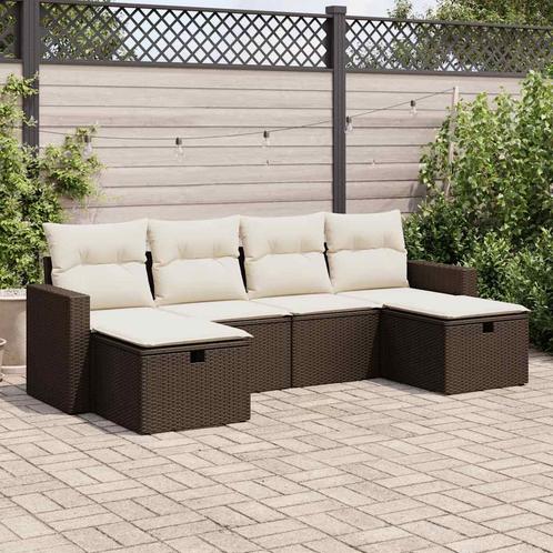 vidaXL 6-delige Loungeset met kussens poly rattan bruin, Tuin en Terras, Tuinsets en Loungesets, Loungeset, Nieuw, Rotan, Verzenden