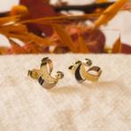 tricolor gouden oorstekers met zirconia (witgoud, oorbellen), Sieraden, Tassen en Uiterlijk, Oorbellen, Gebruikt, Overige kleuren