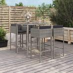 vidaXL 5-delige Tuinbarset met kussens poly rattan grijs, Verzenden, Nieuw, Rotan, 4 zitplaatsen