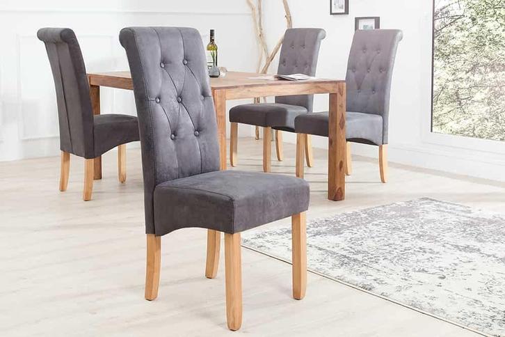 Elegante stoel CASA vintage grijs met decoratieve knopen, Huis en Inrichting, Stoelen, Ophalen of Verzenden