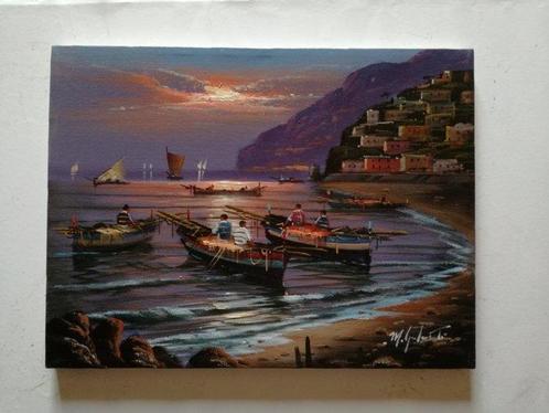 Mario Galanti (XX) - Pescatori a Positano ( costiera, Antiek en Kunst, Kunst | Schilderijen | Klassiek