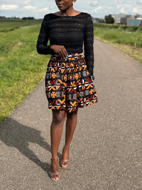 Afrikaanse print mini rok - Bruine Cross Bogolan, Kleding | Dames, Rokken, Nieuw, Ophalen of Verzenden