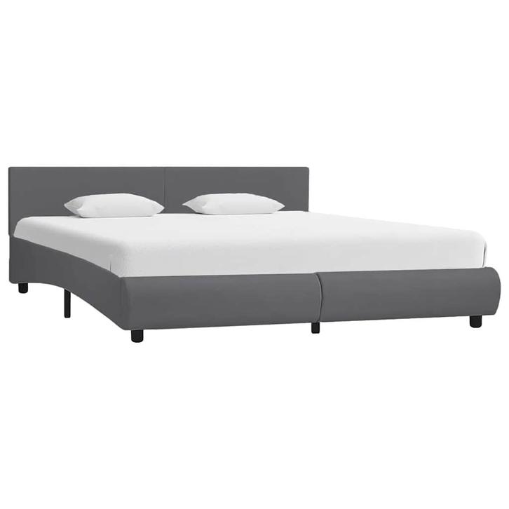vidaXL Bedframe met LED kunstleer grijs 180x200 cm, Huis en Inrichting, Slaapkamer | Bedden, 80 cm, 200 cm, Grijs, Eenpersoons