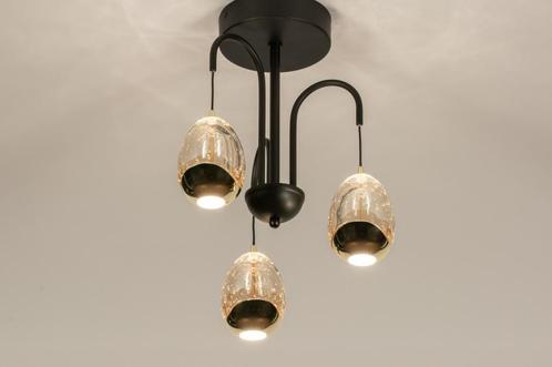 Rietveld Plafondlampen - Zwart, Goud - Glas, Metaal, Huis en Inrichting, Lampen | Plafondlampen, Verzenden