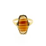 Vintage gouden ring met carneool bandagaat (geelgoud), Sieraden, Tassen en Uiterlijk, Ringen, Gebruikt, Overige kleuren, Ophalen of Verzenden