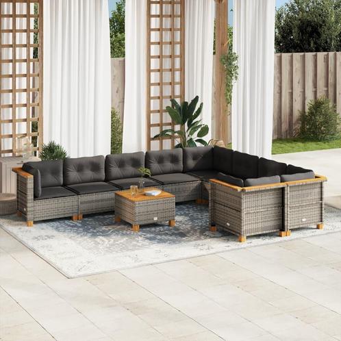 vidaXL 10-delige Loungeset met kussens poly rattan grijs, Tuin en Terras, Tuinsets en Loungesets, Loungeset, Nieuw, Rotan, Verzenden