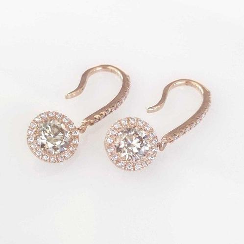 Hangoorbellen - 14 karaat Roségoud - 2.10ct. tw. Diamant, Sieraden, Tassen en Uiterlijk, Antieke sieraden