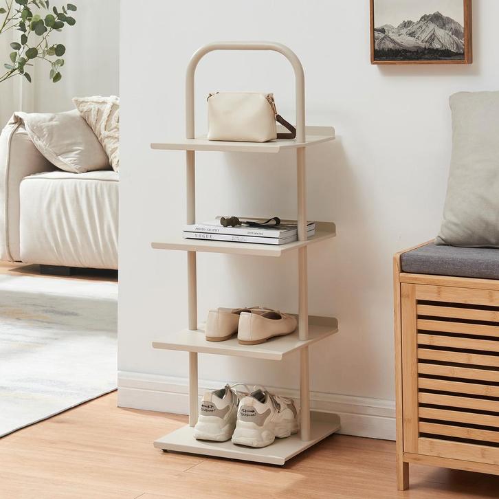 Schoenenrek Poytya met 4 planken champagne 96x34x32 cm [en.c, Huis en Inrichting, Kasten | Schoenenkasten, Verzenden