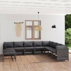 vidaXL 11-delige Loungeset met kussens poly rattan grijs, Verzenden, Nieuw, Rotan, Loungeset
