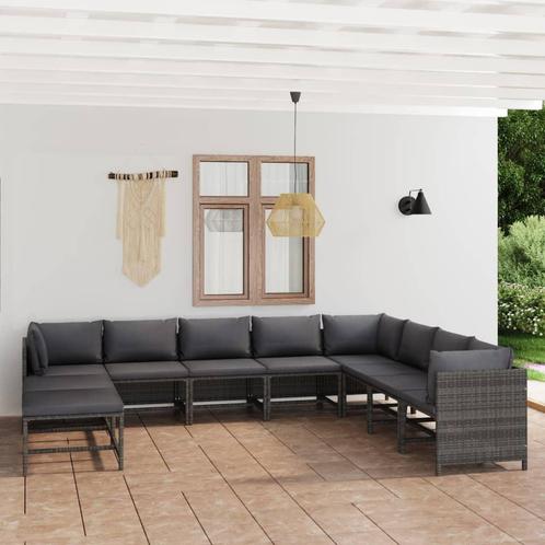 vidaXL 11-delige Loungeset met kussens poly rattan grijs, Tuin en Terras, Tuinsets en Loungesets, Loungeset, Nieuw, Rotan, Verzenden