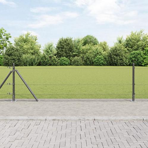 vidaXL Gelast Draad Hek met 13 Flenspalen Grijs 0.6x50 m, Tuin en Terras, Schuttingen, Nieuw, IJzer, Verzenden