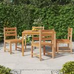 vidaXL 5-delige Tuinset massief teakhout, 4 zitplaatsen, Verzenden, Teakhout, Nieuw