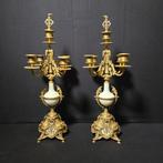 Kaarsenhouder (2) - Verguld brons - Bronzen kandelaars, Antiek en Kunst, Antiek | Klokken