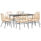 vidaXL 7-delige Tuinset met kussens poly rattan glas bruin, 6 zitplaatsen, Nieuw, Tuinset, Verzenden