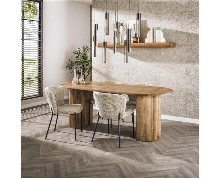 Eettafel Wave ovaal 215x90 cm Massief mango - zandkleur, Huis en Inrichting, Tafels | Eettafels, Nieuw, Ophalen of Verzenden